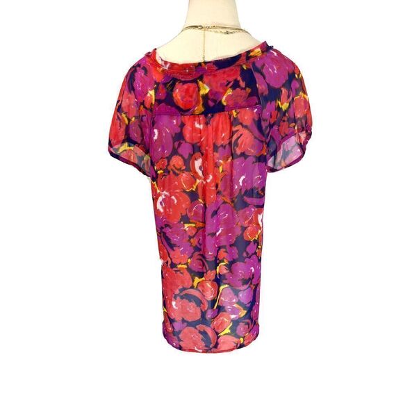 Liz Claiborne Large Top Colorful Semi-Sheer V Neck Flowy Tunic Blouse - Picture 2 of 10